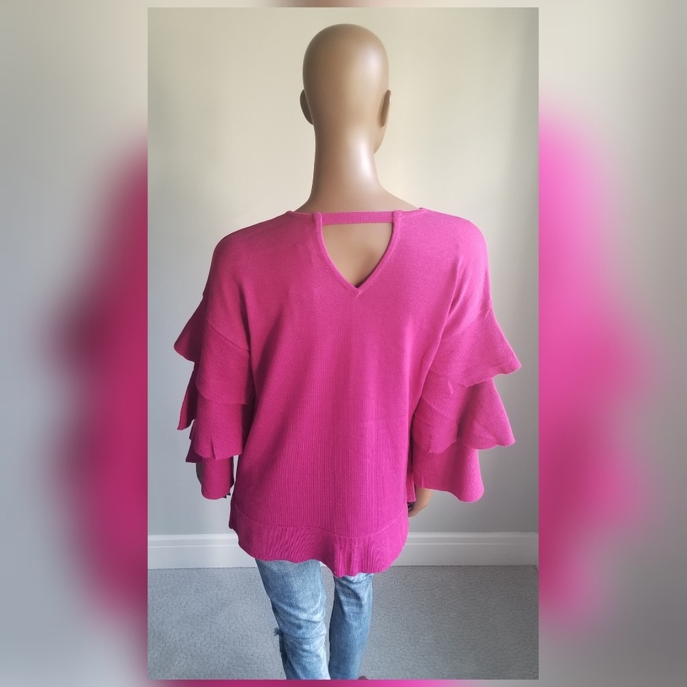 🆕Neiman Marcus. Tiered-Sleeve Open-Front Cardigan